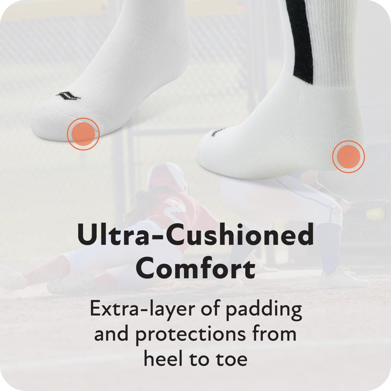 Sof Sole Baseball/Softball Over-the-Calf Team Athletic Performance Socks (2 Pair), X-Small, White Red Stirrup - Image 5